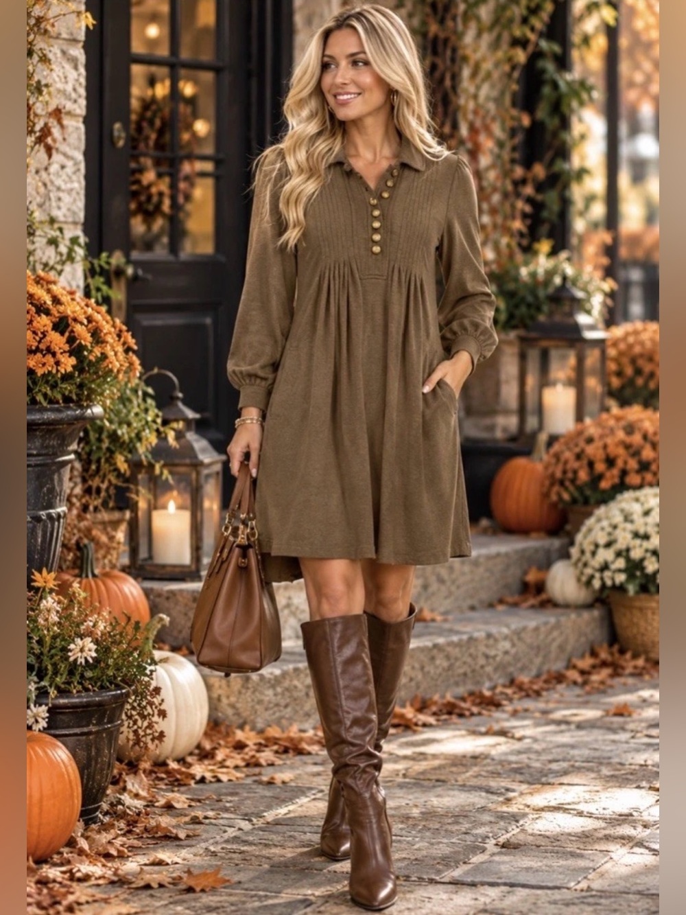 See by Chloé Retro 70s Mod Brown Wool Long Sleeve Babydoll Dress 6 42 Classic